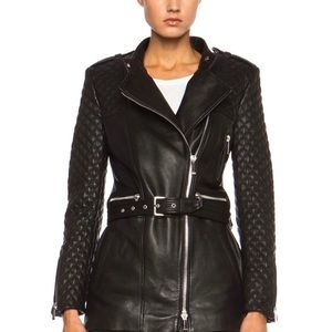 Barbara Bui Long Leather Biker Moto Jacket Black Size 40 US 6